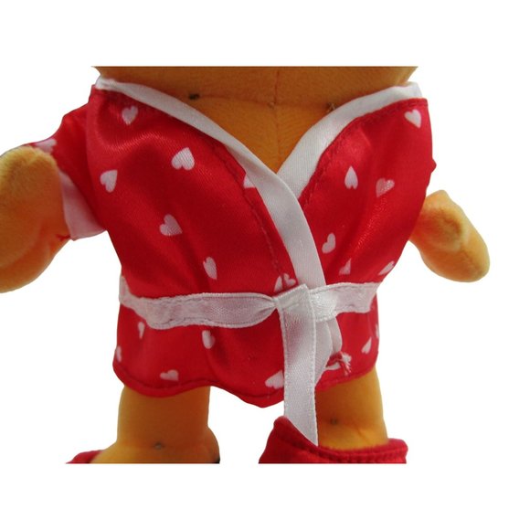 Garfield Small Plush Valentine Red Satin Heart Print Robe Matching Slippers 7in - Picture 6 of 16